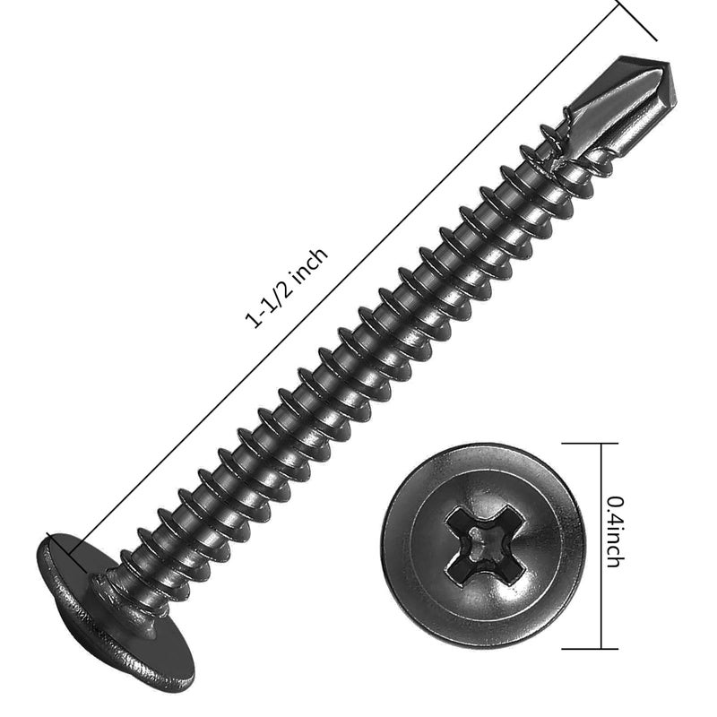 Wensilon Store (150Pcs)#8×1-1/2” for Sheet Metal Self-Tapping Screws 410 Black Stainless Steel Truss Head High-Strength Quick Tapping - Image 2